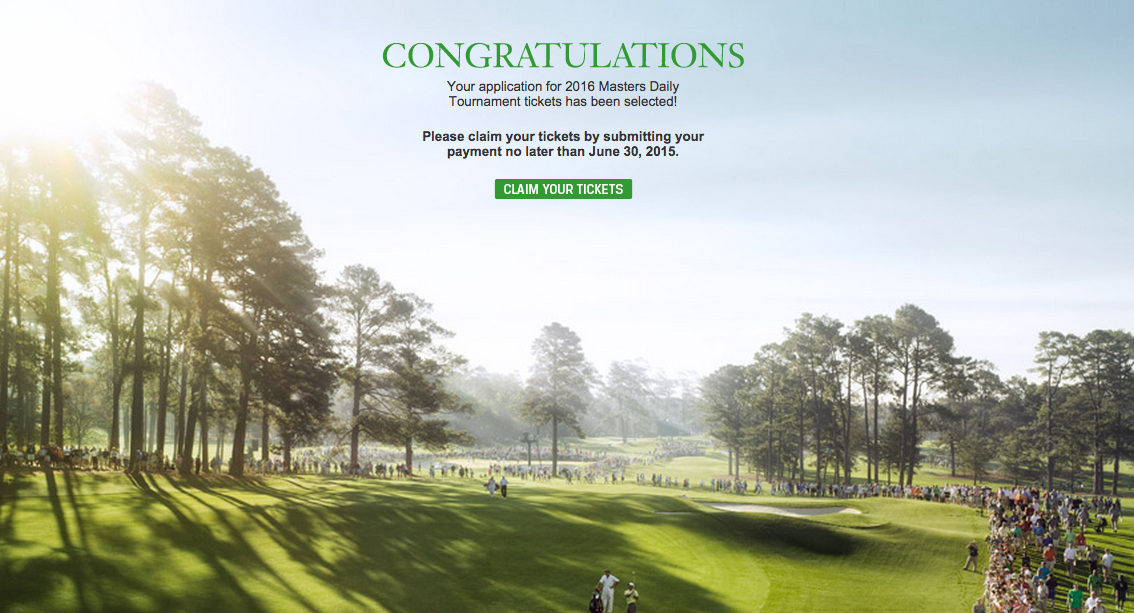 Winning Masters Tickets email